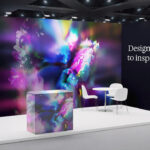 White modular exhibition stand mockup isolated against light gray background for design placement
